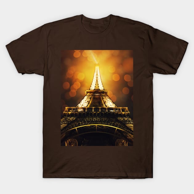 Eiffel Tower at night time T-Shirt by psychoshadow